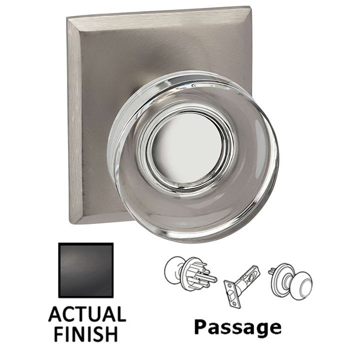 Omnia Hardware Passage Puck Glass Knob With Rectangular Rose in Oil Rubbed Bronze Lacquered
