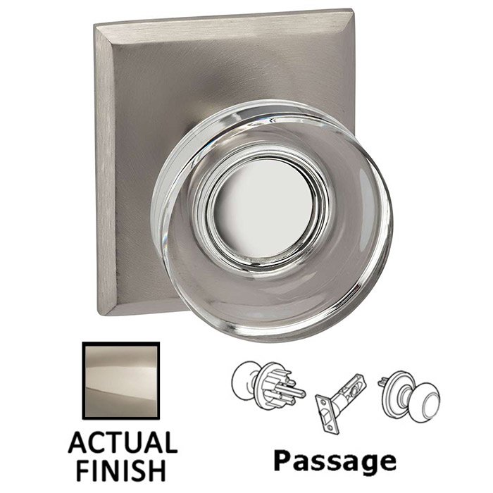 Omnia Hardware Passage Puck Glass Knob With Rectangular Rose in Polished Polished Nickel Lacquered