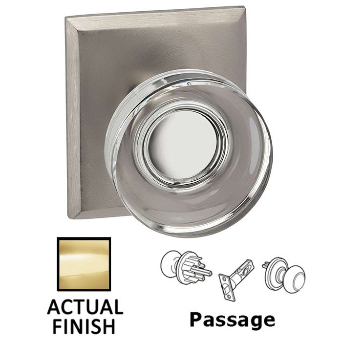 Omnia Hardware Passage Puck Glass Knob With Rectangular Rose in Polished Brass Lacquered