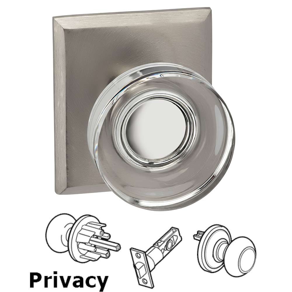 Omnia Hardware Privacy Puck Glass Knob With Rectangular Rose in Satin Nickel Lacquered