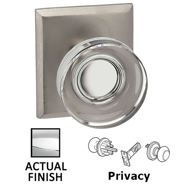 Omnia Hardware Privacy Puck Glass Knob With Rectangular Rose in Polished Chrome