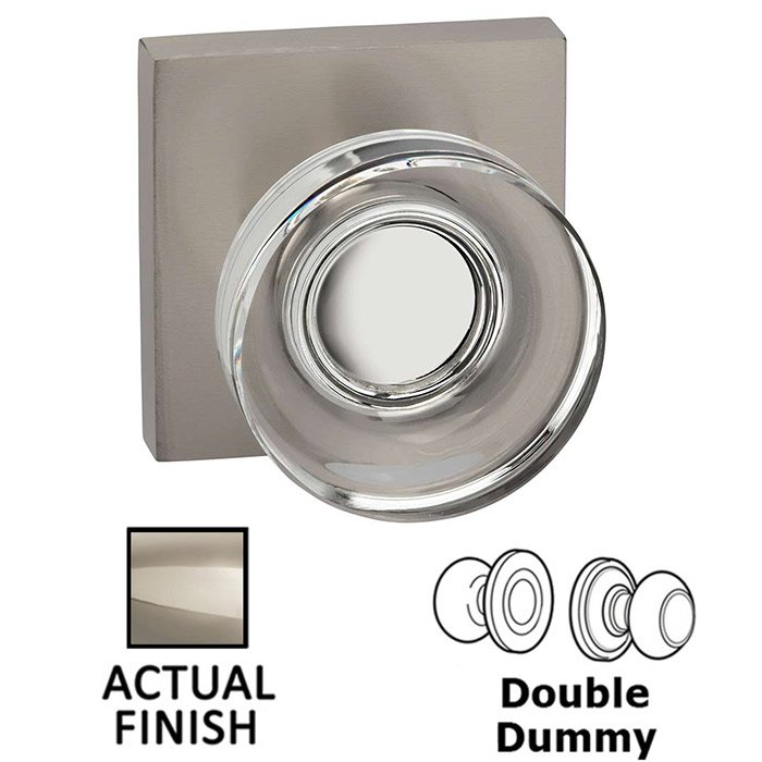 Omnia Hardware Double Dummy Puck Glass Knob With Square Rose in Polished Polished Nickel Lacquered
