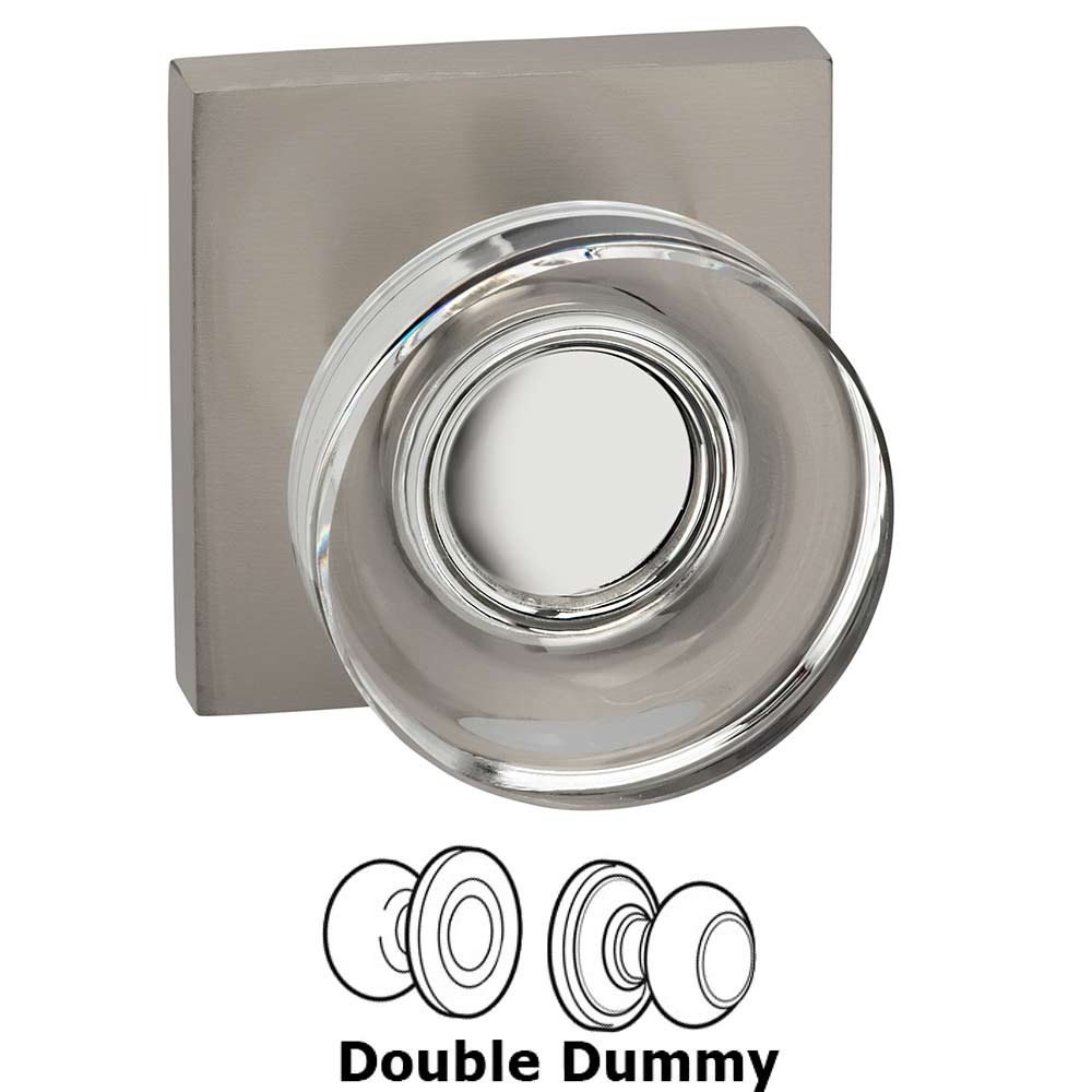 Omnia Hardware Double Dummy Puck Glass Knob With Square Rose in Satin Nickel Lacquered