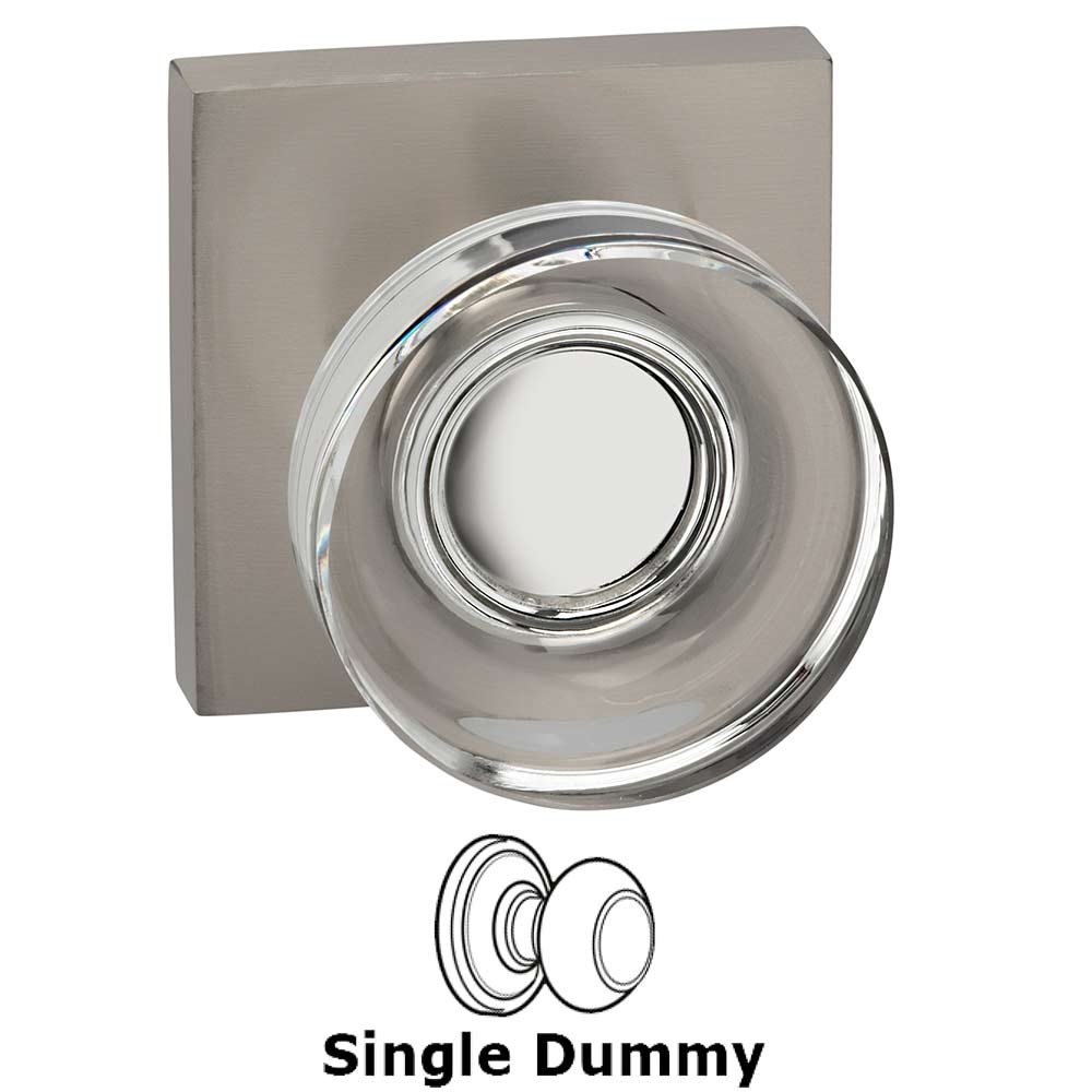 Omnia Hardware Single Dummy Puck Glass Knob With Square Rose in Satin Nickel Lacquered