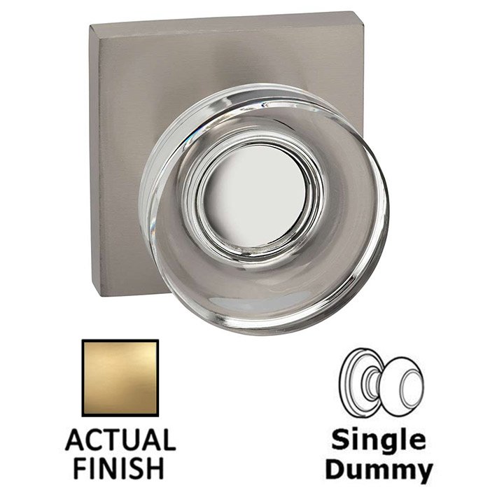 Omnia Hardware Single Dummy Puck Glass Knob With Square Rose in Satin Brass Lacquered