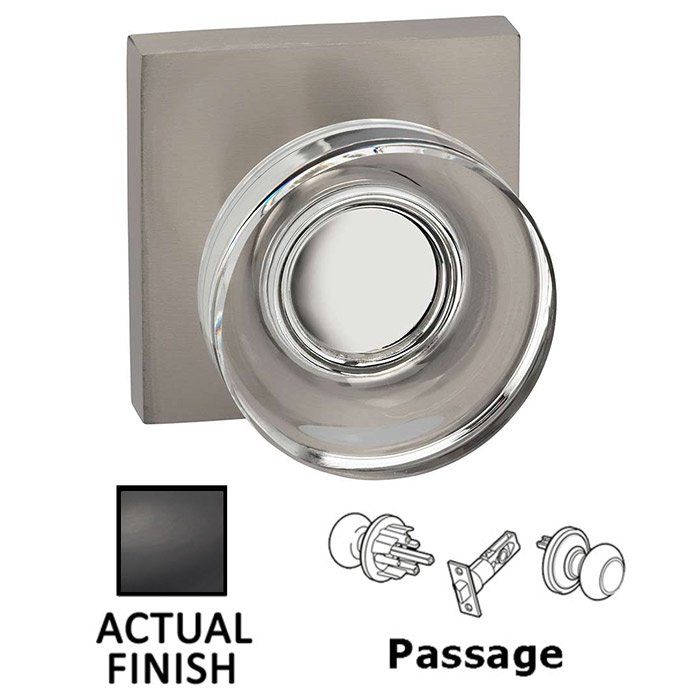 Omnia Hardware Passage Puck Glass Knob With Square Rose in Oil Rubbed Bronze Lacquered