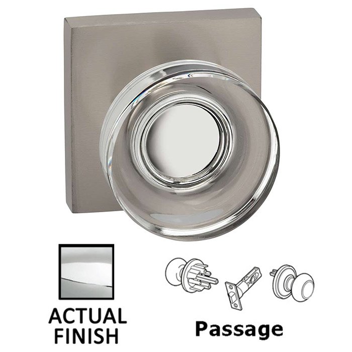 Omnia Hardware Passage Puck Glass Knob With Square Rose in Polished Chrome