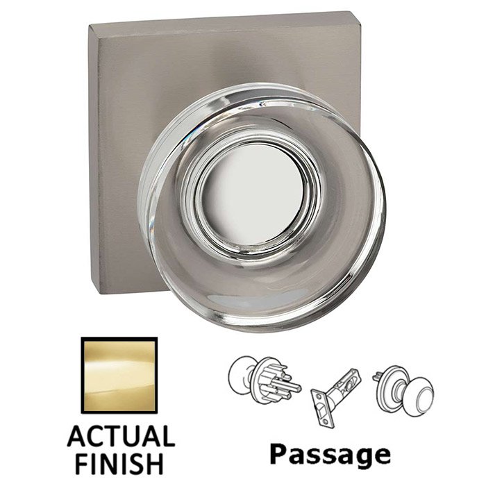 Omnia Hardware Passage Puck Glass Knob With Square Rose in Polished Brass Lacquered