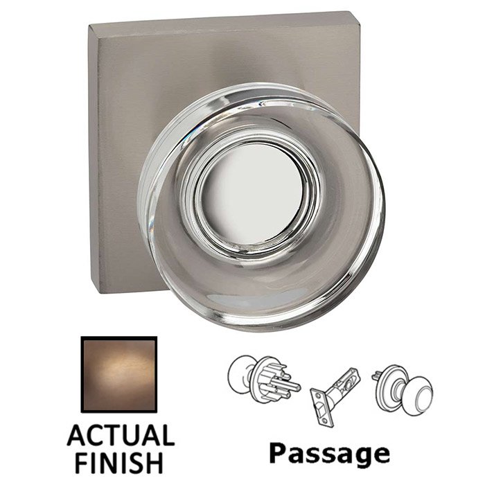 Omnia Hardware Passage Puck Glass Knob With Square Rose in Antique Brass Lacquered
