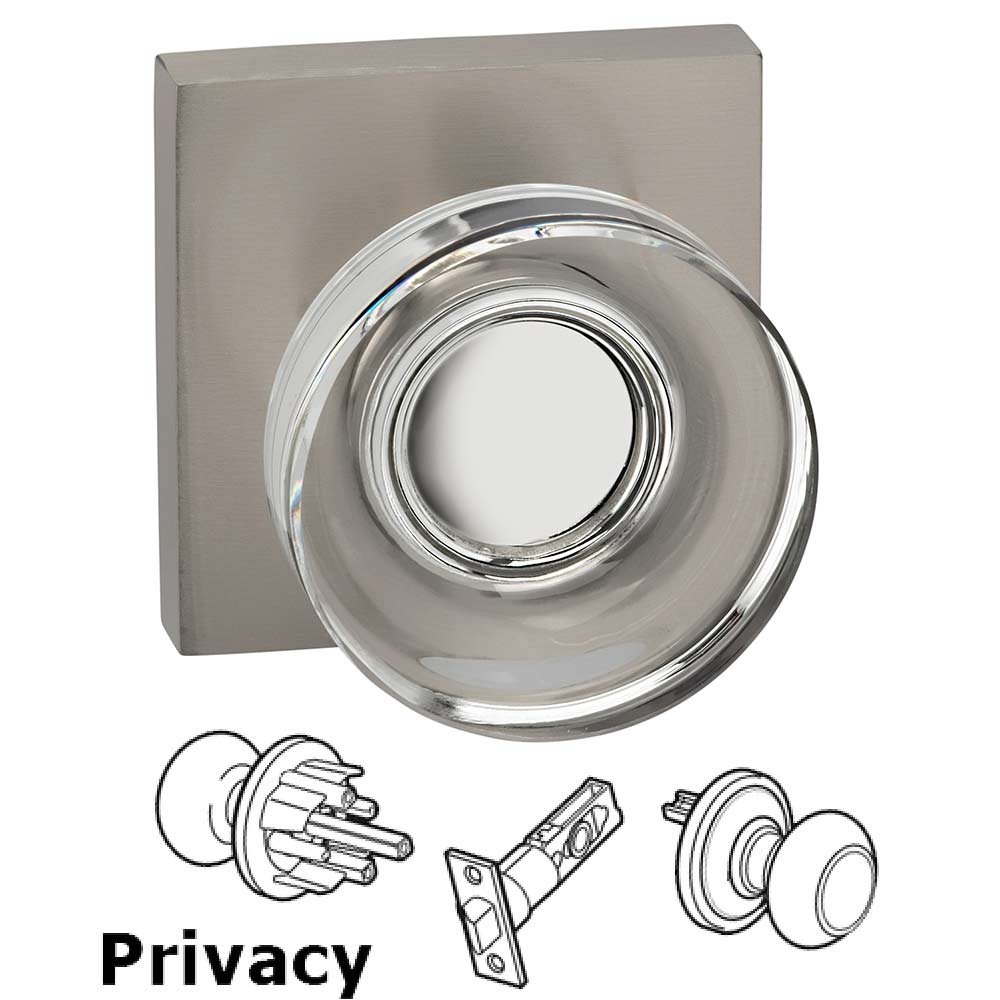 Omnia Hardware Privacy Puck Glass Knob With Square Rose in Satin Nickel Lacquered