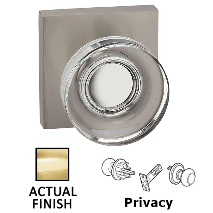 Omnia Hardware Privacy Puck Glass Knob With Square Rose in Polished Brass Lacquered