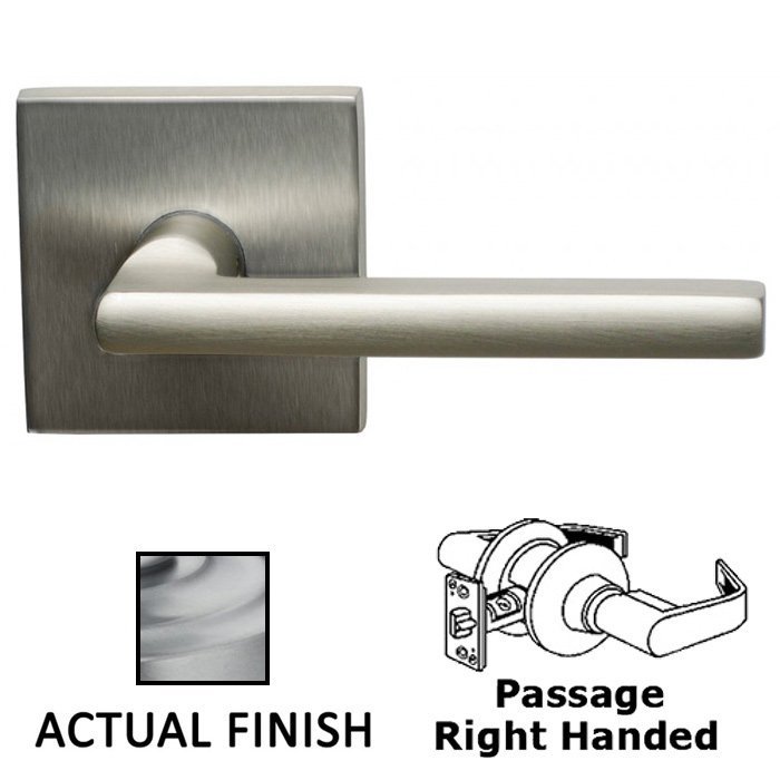 Omnia Hardware Passage Right Handed Lever with Square Rosette in Satin Chrome