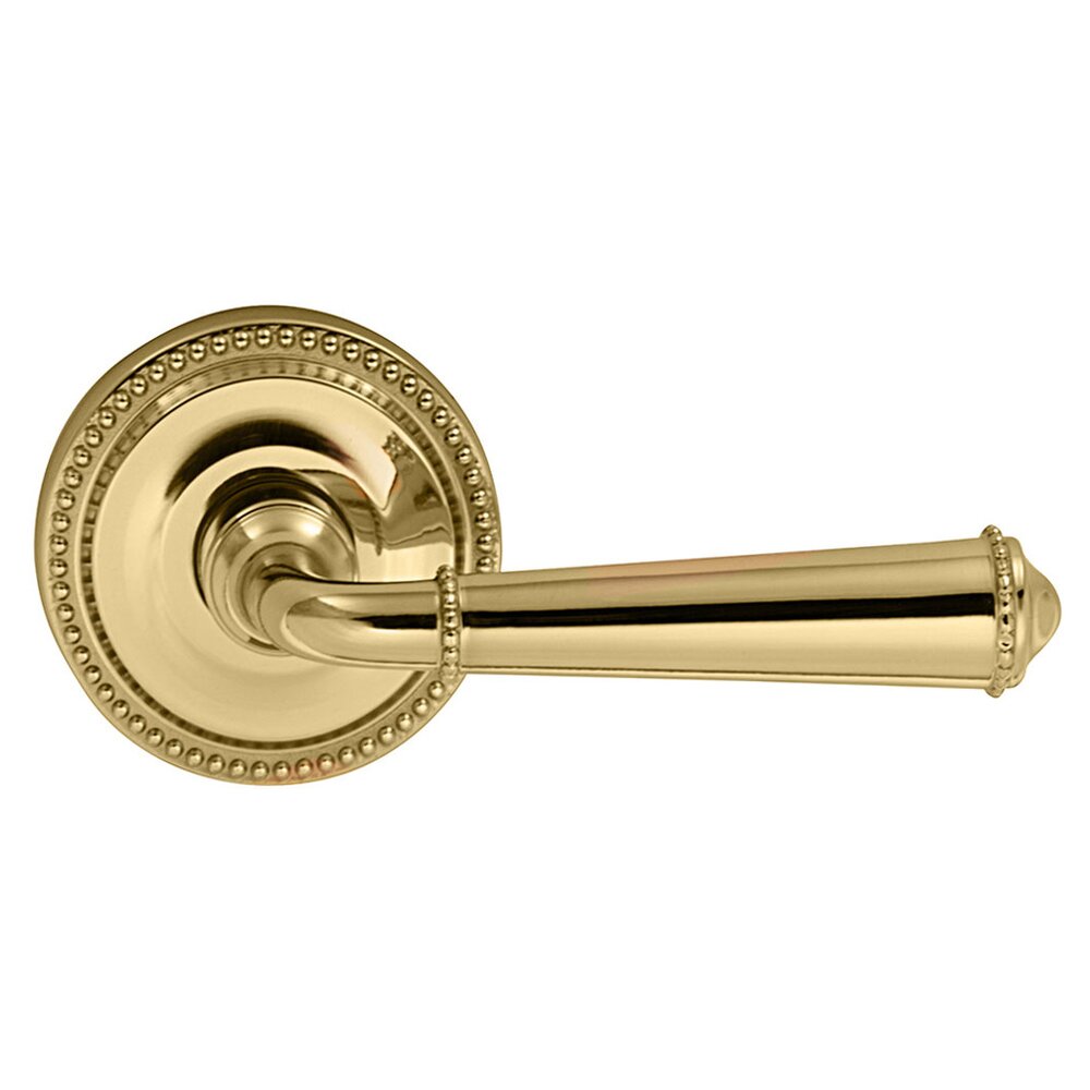 Omnia Hardware Double Dummy Traditions Right Handed Beaded Lever with Beaded Rosette in Polished Brass Unlacquered