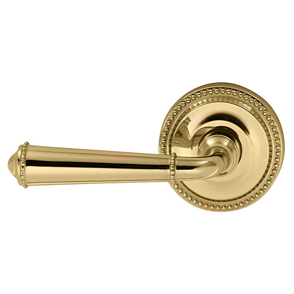 Omnia Hardware Passage Traditions Left Handed Beaded Lever with Beaded Rosette in Polished Brass Unlacquered