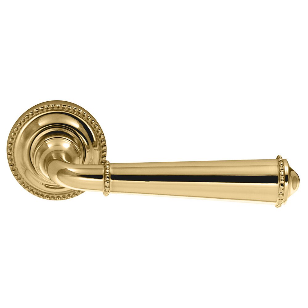 Omnia Hardware Passage Traditions Beaded Lever with Small Beaded Rosette in Polished Brass Lacquered