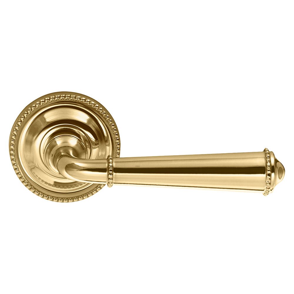 Omnia Hardware Single Dummy Traditions Beaded Lever with Medium Beaded Rosette in Polished Brass Lacquered