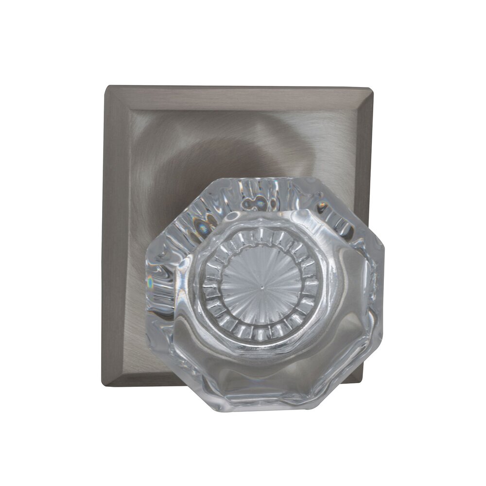 Omnia Hardware Double Dummy Glass Knob with Rectangle Rose in Satin Nickel Lacquered