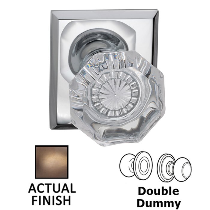 Omnia Hardware Double Dummy Classic Glass Knob With Rectangular Rose in Antique Brass Lacquered