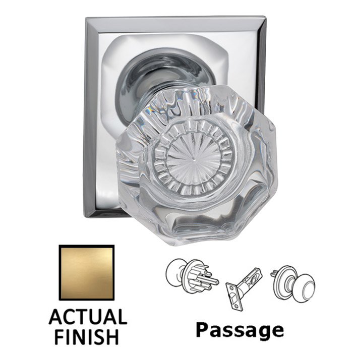 Omnia Hardware Passage Classic Glass Knob With Rectangular Rose in Satin Brass Lacquered