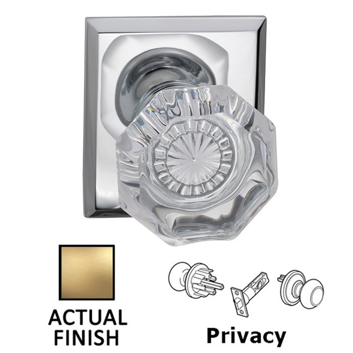 Omnia Hardware Privacy Classic Glass Knob With Rectangular Rose in Satin Brass Lacquered