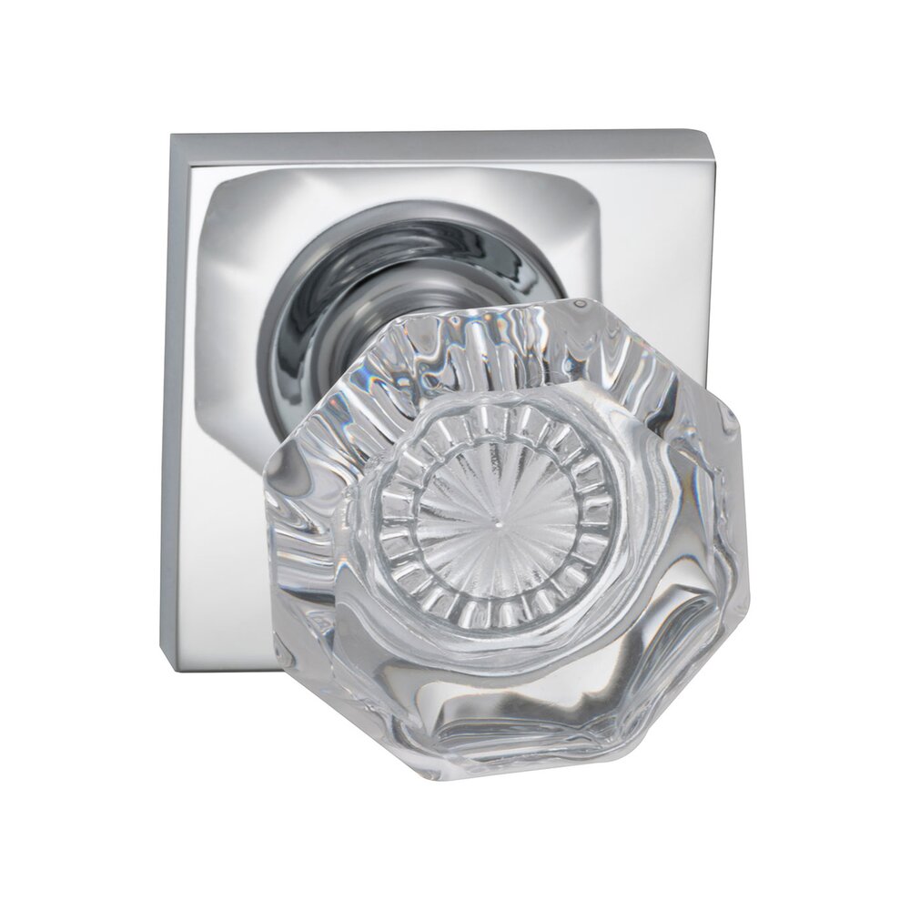 Omnia Hardware Passage Glass Knob with Square Rose in Polished Chrome Plated
