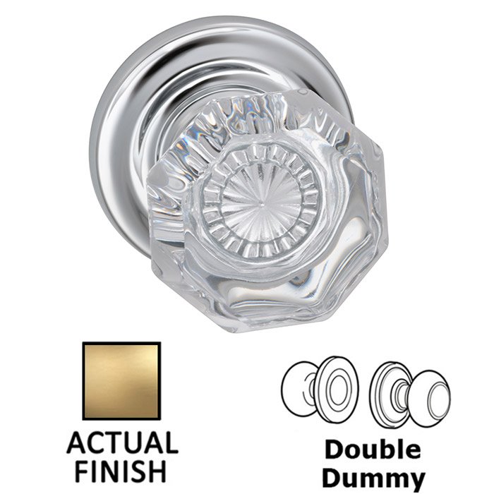 Omnia Hardware Double Dummy Classic Glass Knob With Traditional Rose in Satin Brass Lacquered