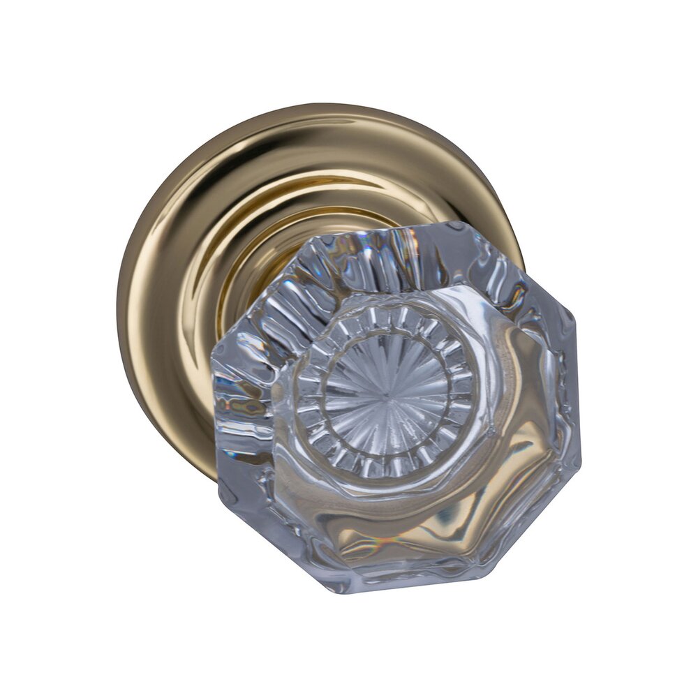 Omnia Hardware Passage Glass Knob with Traditional Rose in Polished Brass Lacquered