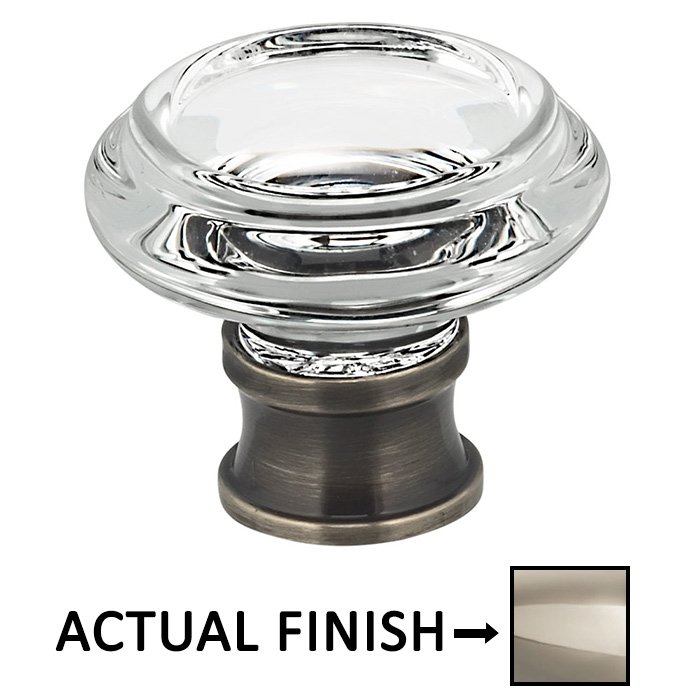 Omnia Hardware 1 5/16" Diameter Traditional Glass Knob in Polished Polished Nickel Lacquered