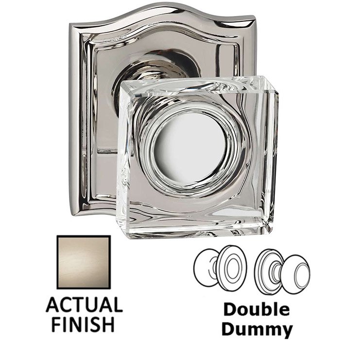 Omnia Hardware Double Dummy Square Glass Knob With Arched Rose in Satin Nickel Lacquered
