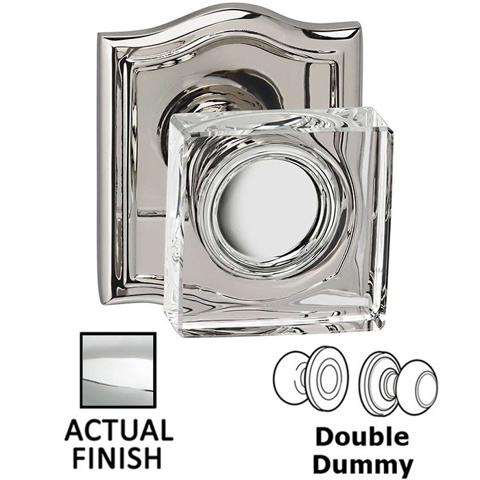 Omnia Hardware Double Dummy Square Glass Knob With Arched Rose in Polished Chrome