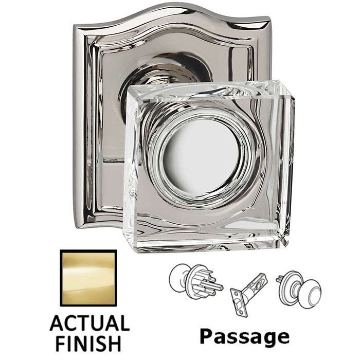Omnia Hardware Passage Square Glass Knob With Arched Rose in Polished Brass Lacquered