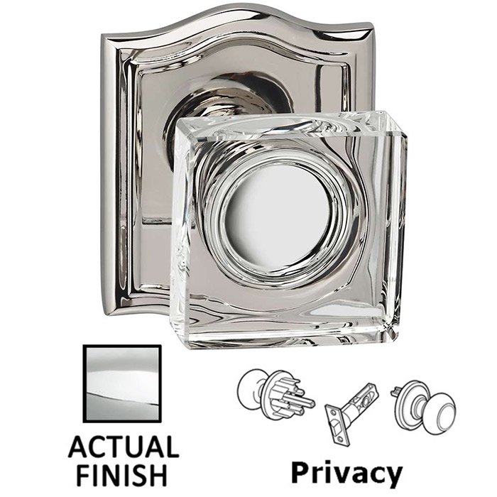 Omnia Hardware Privacy Square Glass Knob With Arched Rose in Polished Chrome