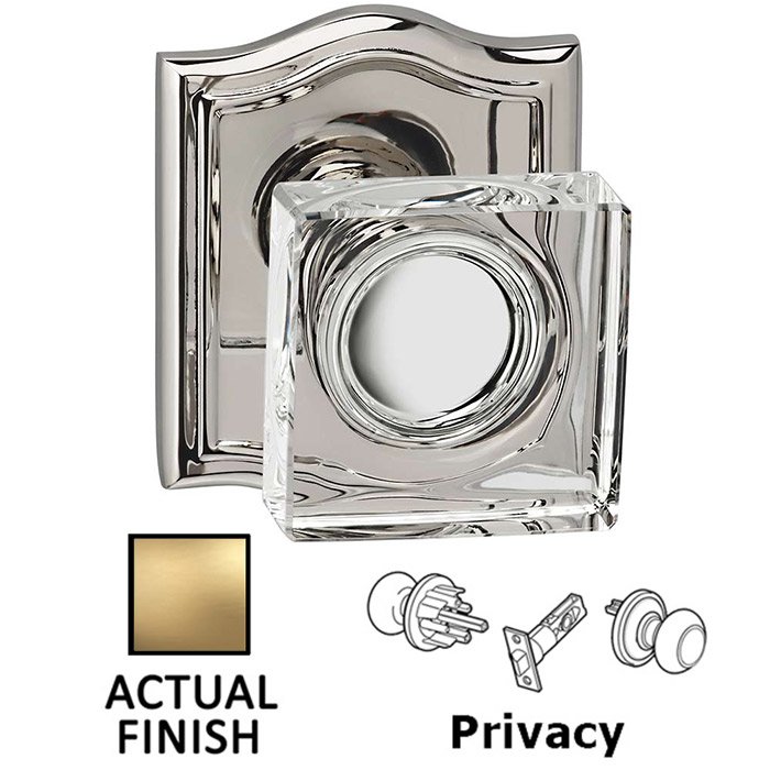 Omnia Hardware Privacy Square Glass Knob With Arched Rose in Satin Brass Lacquered