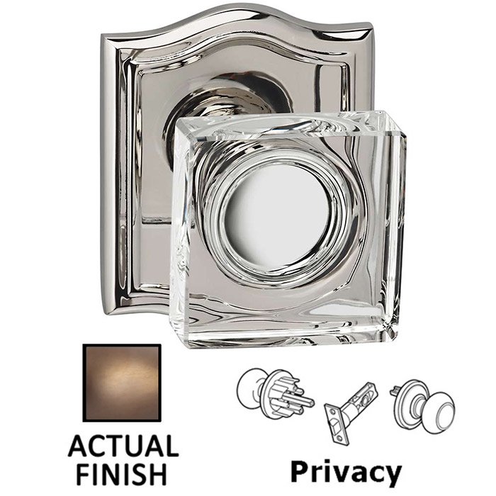 Omnia Hardware Privacy Square Glass Knob With Arched Rose in Antique Brass Lacquered