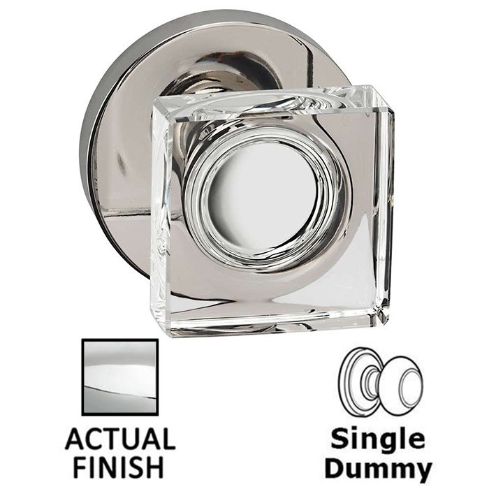 Omnia Hardware Single Dummy Square Glass Knob With Modern Rose in Polished Chrome