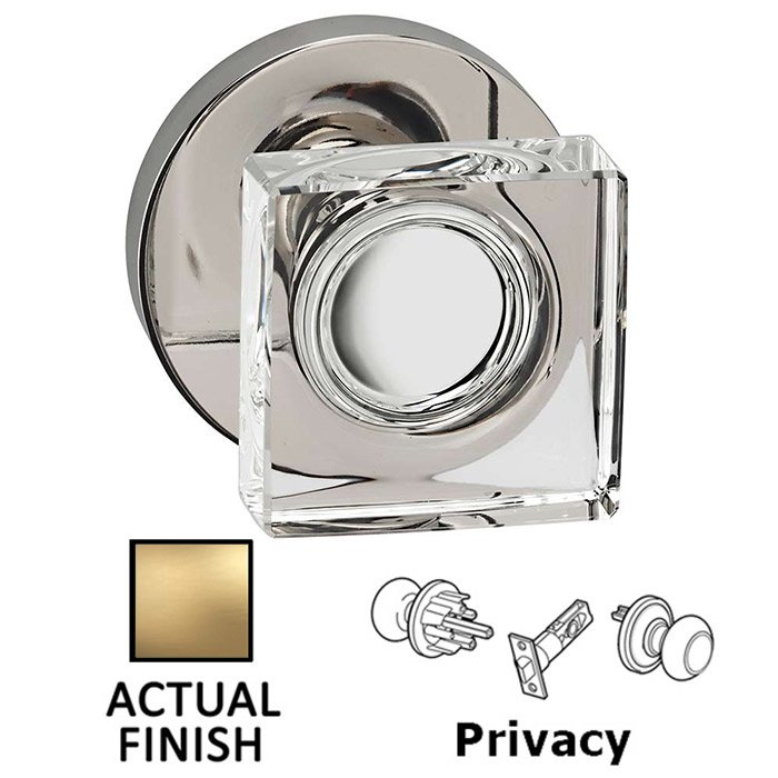 Omnia Hardware Privacy Square Glass Knob With Modern Rose in Satin Brass Lacquered