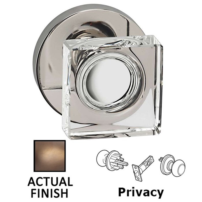Omnia Hardware Privacy Square Glass Knob With Modern Rose in Antique Brass Lacquered