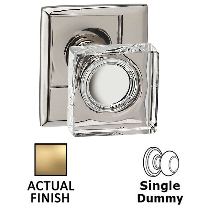 Omnia Hardware Single Dummy Square Glass Knob With Rectangular Rose in Satin Brass Lacquered