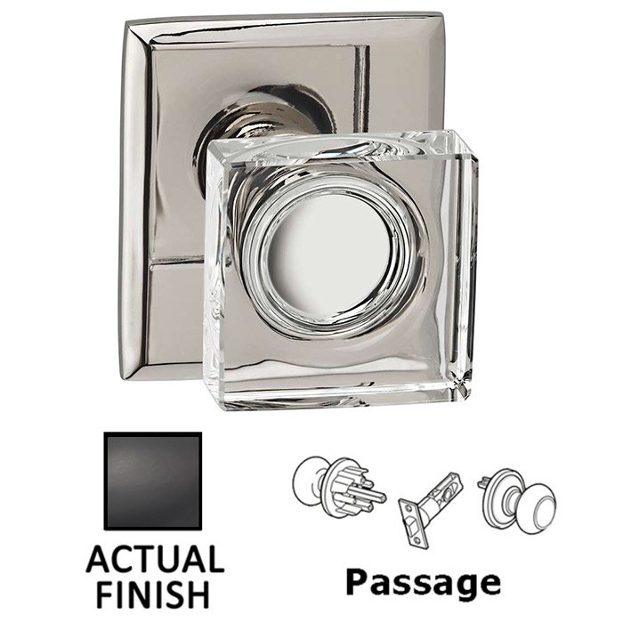 Omnia Hardware Passage Square Glass Knob With Rectangular Rose in Oil Rubbed Bronze Lacquered