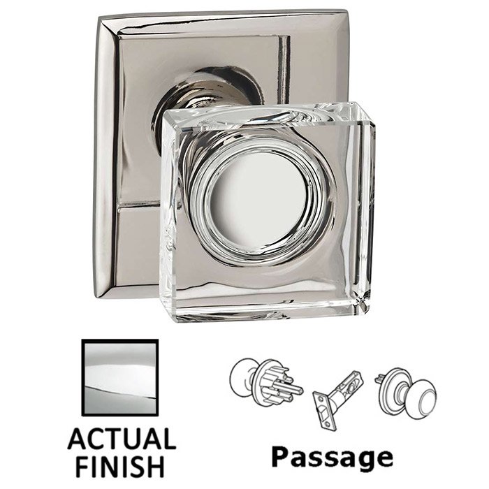 Omnia Hardware Passage Square Glass Knob With Rectangular Rose in Polished Chrome