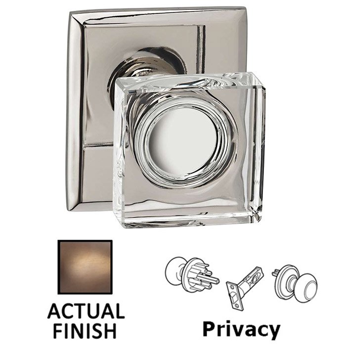 Omnia Hardware Privacy Square Glass Knob With Rectangular Rose in Antique Brass Lacquered