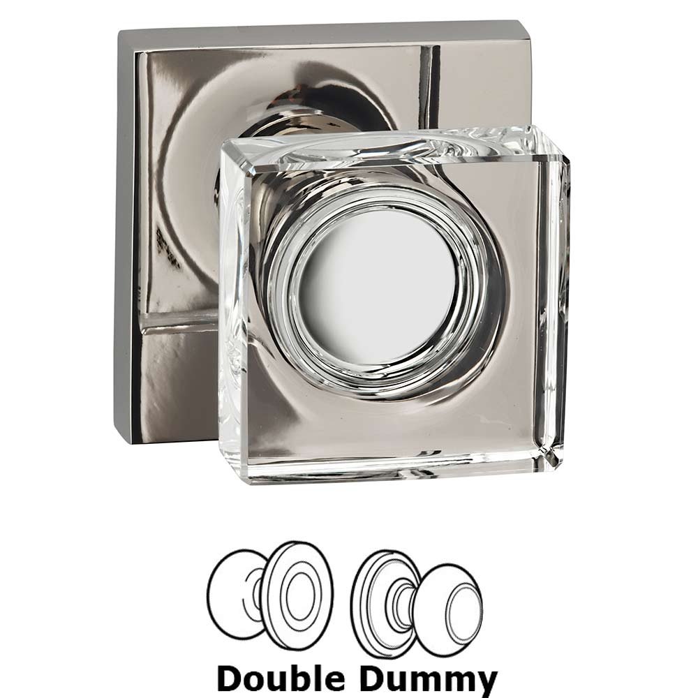 Omnia Hardware Double Dummy Square Glass Knob With Square Rose in Polished Polished Nickel Lacquered
