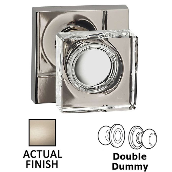 Omnia Hardware Double Dummy Square Glass Knob With Square Rose in Satin Nickel Lacquered
