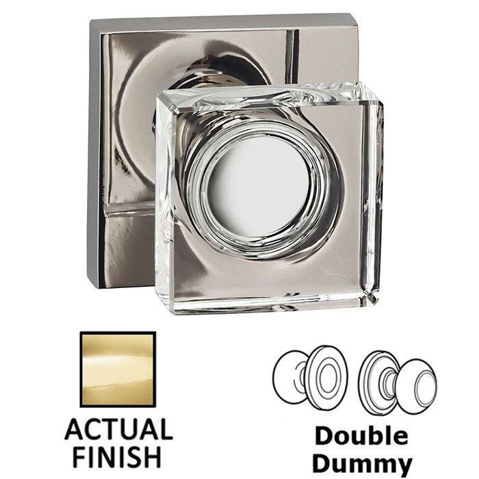 Omnia Hardware Double Dummy Square Glass Knob With Square Rose in Polished Brass Lacquered