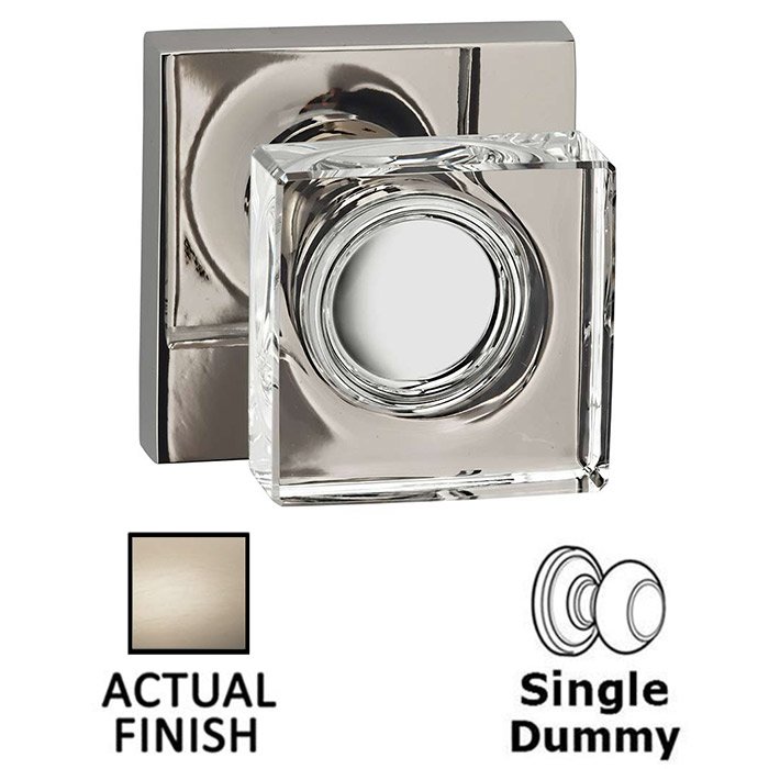 Omnia Hardware Single Dummy Square Glass Knob With Square Rose in Satin Nickel Lacquered