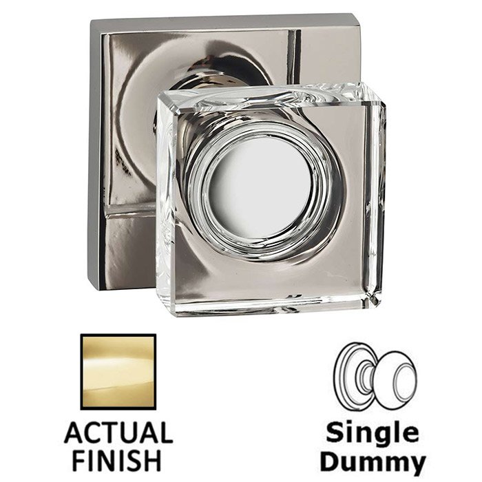 Omnia Hardware Single Dummy Square Glass Knob With Square Rose in Polished Brass Lacquered