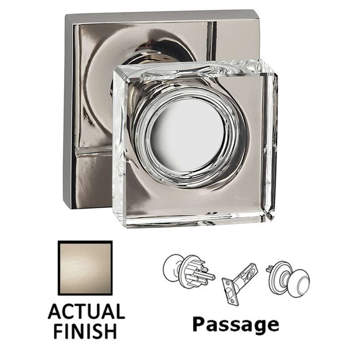 Omnia Hardware Passage Square Glass Knob With Square Rose in Satin Nickel Lacquered