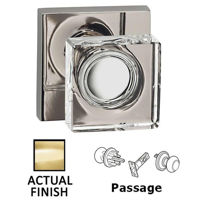 Omnia Hardware Passage Square Glass Knob With Square Rose in Polished Brass Lacquered