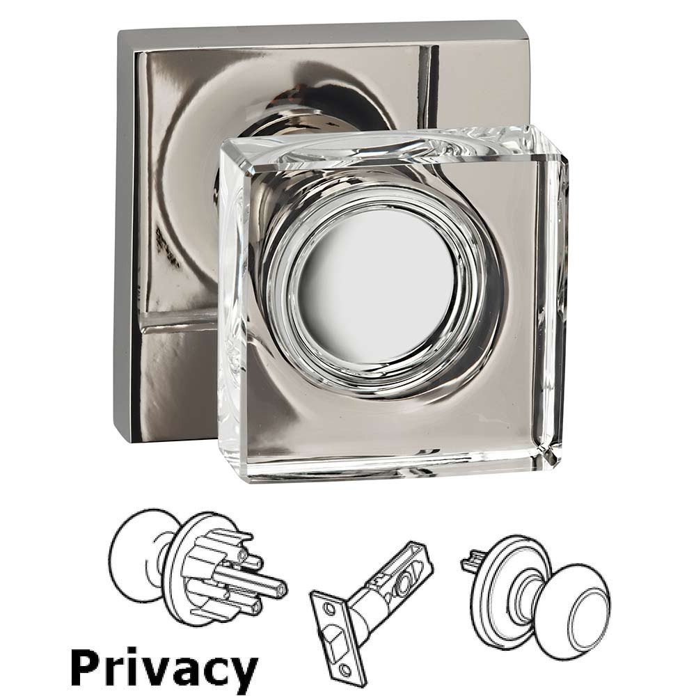 Omnia Hardware Privacy Square Glass Knob With Square Rose in Polished Polished Nickel Lacquered