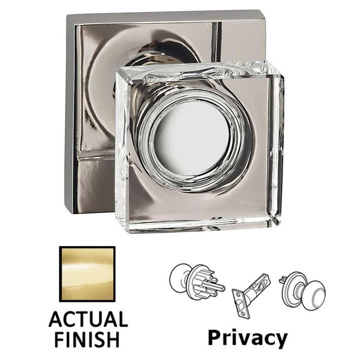 Omnia Hardware Privacy Square Glass Knob With Square Rose in Polished Brass Lacquered